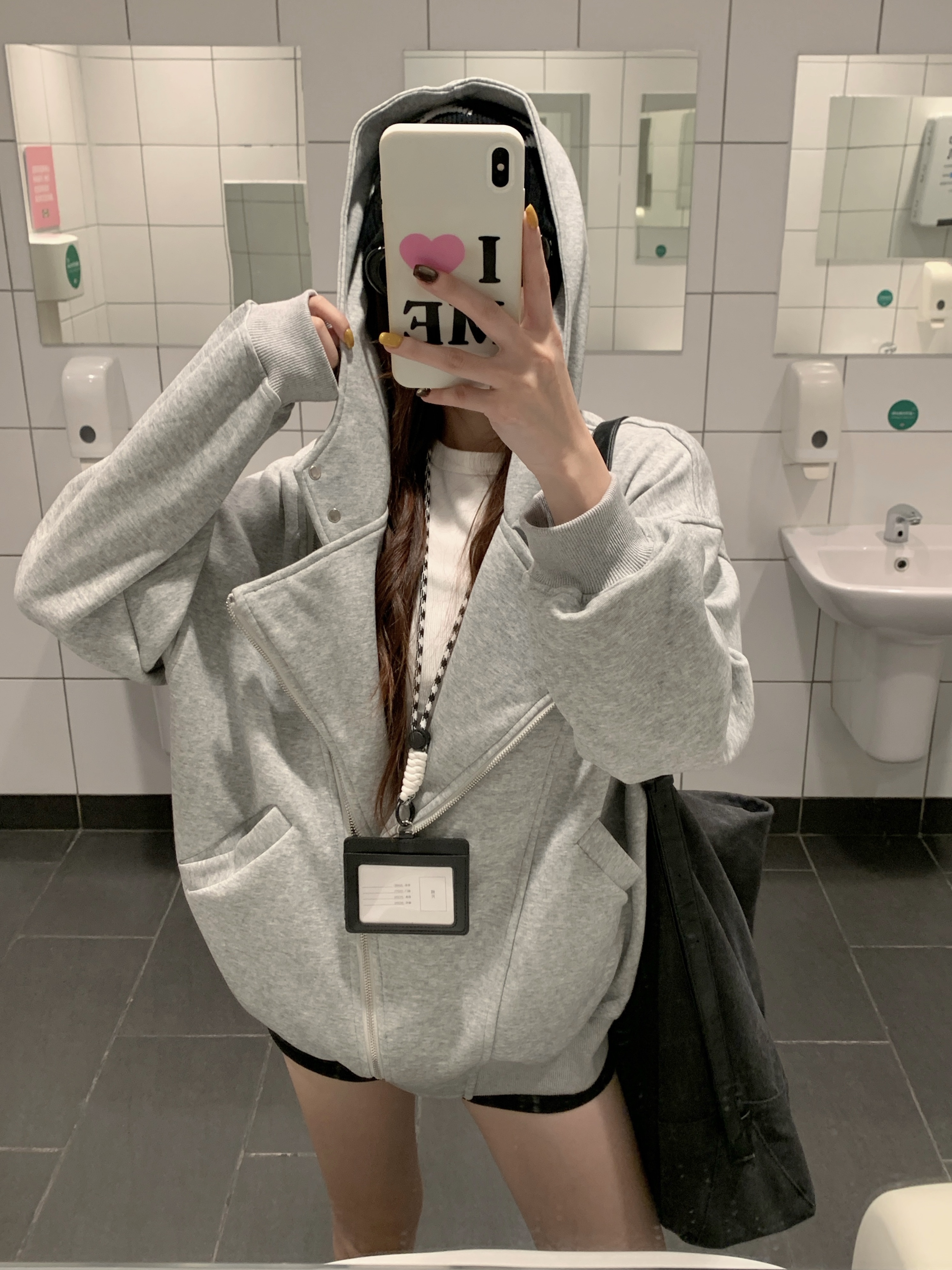 더블 지퍼 프로필 모양 오픈 가디건 후드티 여성 코트 봄 가을 얇은 스타일 느긋한 바람 아메리칸 레트로 조수 브랜드 맨위 후드 트렌디