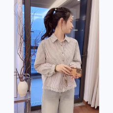 批发蕾丝花边条纹衬衫女<b class='q'>春</b>秋季2025新款韩版宽松高级感小个子衬衣上衣