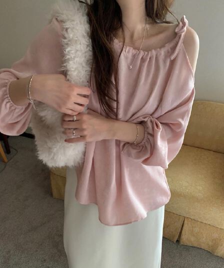 새로운 ins 오프숄더 레이스업 달콤함 다용도 셔츠