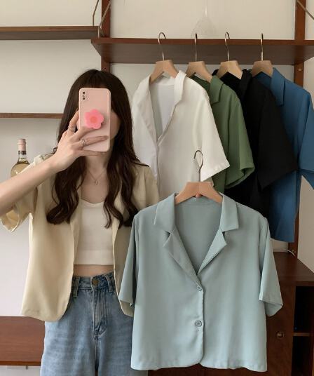 한국 스타일 chic 여름 새로운 작은 대중 디자인 센스 폴로 칼라 품격 패션 쇼트 스타일 작은 정장