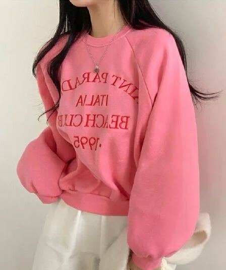 가을 겨울 새로운 자수 알파벳 털이 있고 두꺼운 후드티