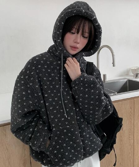 미니멀리즘 플러스 면 두꺼운 후드 모피 재킷