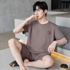 批发春夏纯棉<b class='q'>男士</b><b class='q'>睡衣</b>套装舒适透气轻奢短袖短裤套装休闲可外穿家居服