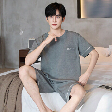 批发2026新款纯棉<b class='q'>男士</b><b class='q'>睡衣</b>套装夏季短袖短裤青少年大码休闲运动家居服