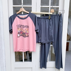 批发2026年新款睡衣女夏天<b class='q'>纯棉</b>四只小熊短袖圆领三件套韩版卡通<b class='q'>家居服</b>