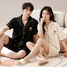 批发新款夏季情侣<b class='q'>睡衣</b>女短袖短裤套装韩版简约休闲宽松大码<b class='q'>男士</b>家居服