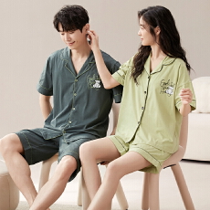 批发两件套装情侣<b class='q'>睡衣</b>女春夏季云朵棉卡通新款短袖短裤<b class='q'>男士</b>大码家居服