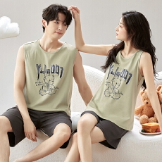批发2026新款<b class='q'>情侣</b><b class='q'>睡衣</b>男女生<b class='q'>夏季</b>纯棉薄款可外穿卡通无袖背心短裤套装