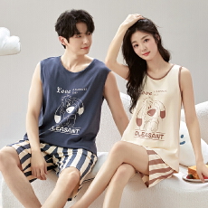 批发<b class='q'>情侣</b><b class='q'>睡衣</b>男女生<b class='q'>夏季</b>纯棉薄款可外穿2026新款卡通无袖背心短裤套装