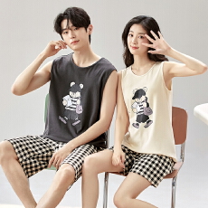 批发新款2026年<b class='q'>情侣</b><b class='q'>套头</b>款睡衣<b class='q'>夏季</b>纯棉薄款卡通男女无袖背心短裤套装