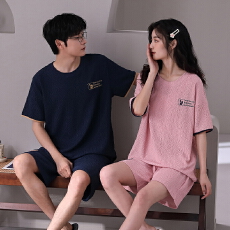 批发情侣<b class='q'>睡衣</b>夏季纯棉圆领短袖短裤宽松套装休闲大码男女士家居服薄款