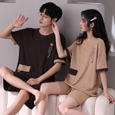 批发情侣<b class='q'>睡衣</b>夏季纯棉圆领短袖短裤宽松套装休闲大码男女士家居服薄款