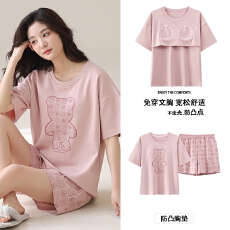 批发夏季<b class='q'>睡衣</b>女带胸垫短袖短裤套装可外穿甜美可爱<b class='q'>卡通</b>女士家居服新款