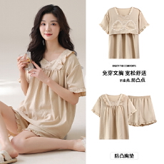 批发睡衣女夏天带胸垫纯棉短袖短裤<b class='q'>韩版</b>公主风夏季薄款女士家居服套装