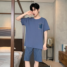 批发睡衣男士夏季棉质短袖休闲夏天薄款短袖加大码男青家居服宽松套装