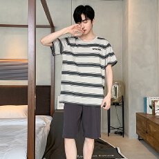 批发男士睡衣夏季短袖短裤纯棉薄款休闲可外宽松大码夏天家居服套装