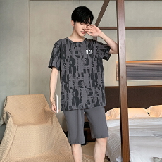 批发睡衣男士夏季棉质短袖休闲夏天薄款短袖加大码男青家居服宽松套装