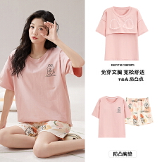 批发带胸垫<b class='q'>睡衣</b>女夏季2026年新款短袖短裤<b class='q'>全棉</b>套头可爱甜美卡通家居服