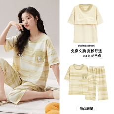 批发2026夏季薄款短袖睡衣女网红爆款可外穿圆领卡通七分裤家居服套装