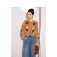 批发法式复古爱心针织开衫女装2025早秋提花学院风气质毛衣【工厂店】