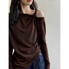 批发法式小众复古露肩设计感女2025长袖上衣【工厂店】【原版质量】
