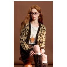 批发豹纹系扣V领长袖毛衣短外套2025针织开衫【工厂店】【原版质量】