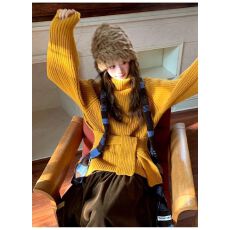 批发极简绑带收腰高领纯色粗针毛衣2025针织衫【工厂店】【原版质量】