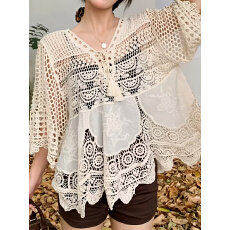 批发外贸新品亚马逊ebay速卖通镂空外搭罩衫夏<b class='q'>秋</b>系带V领薄款防晒上衣