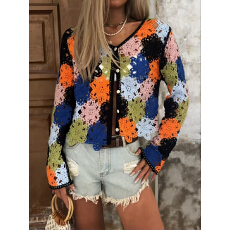 批发外贸新品亚马逊ebay速卖通重工镂空钩花波西米亚风彩色<b class='q'>针织</b><b class='q'>开衫</b>