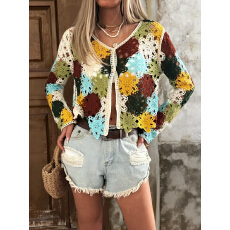 批发外贸新品亚马逊ebay速卖通重工镂空钩花波西米亚风彩色<b class='q'>针织</b><b class='q'>开衫</b>