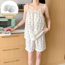 批发新宝夏206夏季吊带胸垫短裤睡衣<b class='q'>女</b>甜美舒适云朵棉<b class='q'>套装</b>家居服