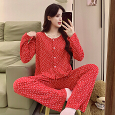 批发新宝 秋137 6535棉睡衣女春秋季甜美ins开衫长袖<b class='q'>长裤</b>两件套家居服