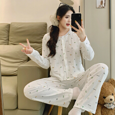 批发新宝 秋137 6535棉睡衣女春秋季甜美ins开衫长袖<b class='q'>长裤</b>两件套家居服