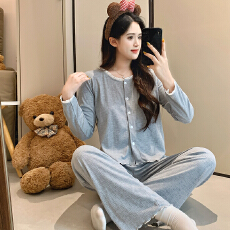 批发新宝 秋137 6535棉睡衣女春秋季甜美ins开衫长袖<b class='q'>长裤</b>两件套家居服