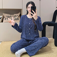 批发新宝 秋137 6535棉睡衣女春秋季甜美ins开衫长袖<b class='q'>长裤</b>两件套家居服