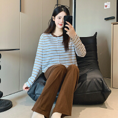 批发新宝春22春季长袖长裤<b class='q'>开衫</b>花边睡衣女休闲简约舒适6535棉家居服