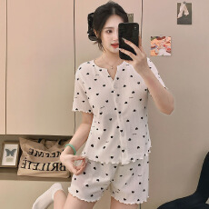 批发新宝夏2睡衣女夏季6535棉可外穿短袖简约花边<b class='q'>开衫</b>薄款家居服