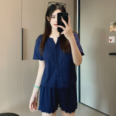 批发新宝夏2睡衣女夏季6535棉可外穿短袖简约花边<b class='q'>开衫</b>薄款家居服