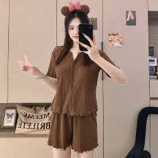 批发新宝夏2睡衣女夏季6535棉可外穿短袖简约花边<b class='q'>开衫</b>薄款家居服