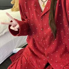 批发新宝# 秋季长袖长裤开衫简约睡衣<b class='q'>女</b>甜美舒适云朵棉<b class='q'>套装</b>家居服