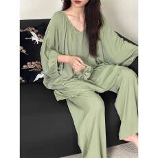 批发新宝# 发带云朵棉长袖套装款式大码套装宽松女<b class='q'>睡衣</b>纯色胖MM