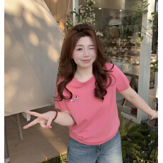 批发2026<b class='q'>夏</b>季微胖大码女装新款简约休闲刺绣针织通勤上衣