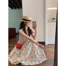 批发Angela Studio 休闲度假风彩色晕染花朵<b class='q'>连衣裙</b>女收腰显瘦背心长裙