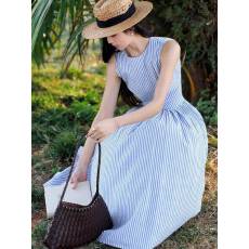 批发JUJU定制法式复古简约连衣<b class='q'>裙</b>女夏通勤温柔优雅背心<b class='q'>裙</b>赫本条纹<b class='q'>伞</b><b class='q'>裙</b>