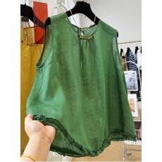 批发韩国东大门韩系木耳边无袖上衣女薄款高端纯苎麻外穿马甲背心小衫