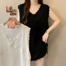 批发实拍大码<b class='q'>女装</b>蕾丝拼接无袖背心女2026夏新款v领叠穿百搭花边小衫