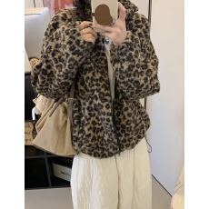批发有货ins韩国东大门毛绒立领复古豹纹内加绒拉链外套<b class='q'>秋</b>冬保暖大衣