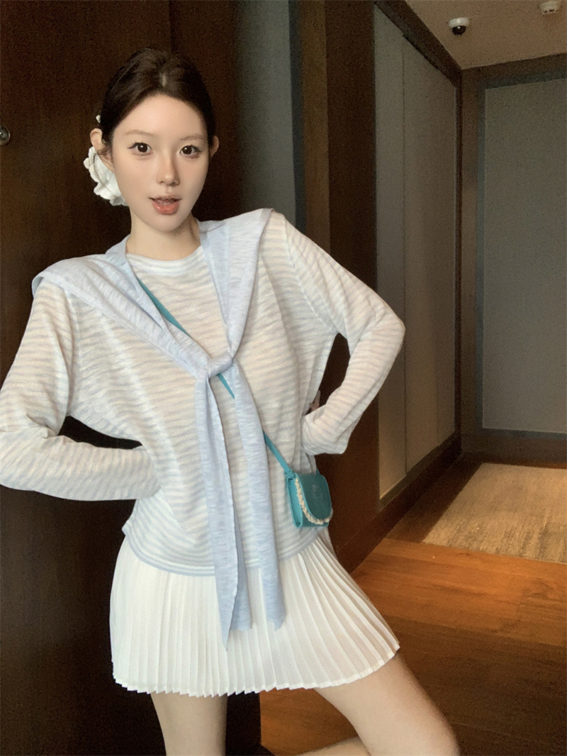 실사 정가 도파민 스트라이프 숄 긴팔 블라우스 여성 여름 새로운 한 부서 착용 가져 가라. 얇은 스타일 자외선 차단 맨위