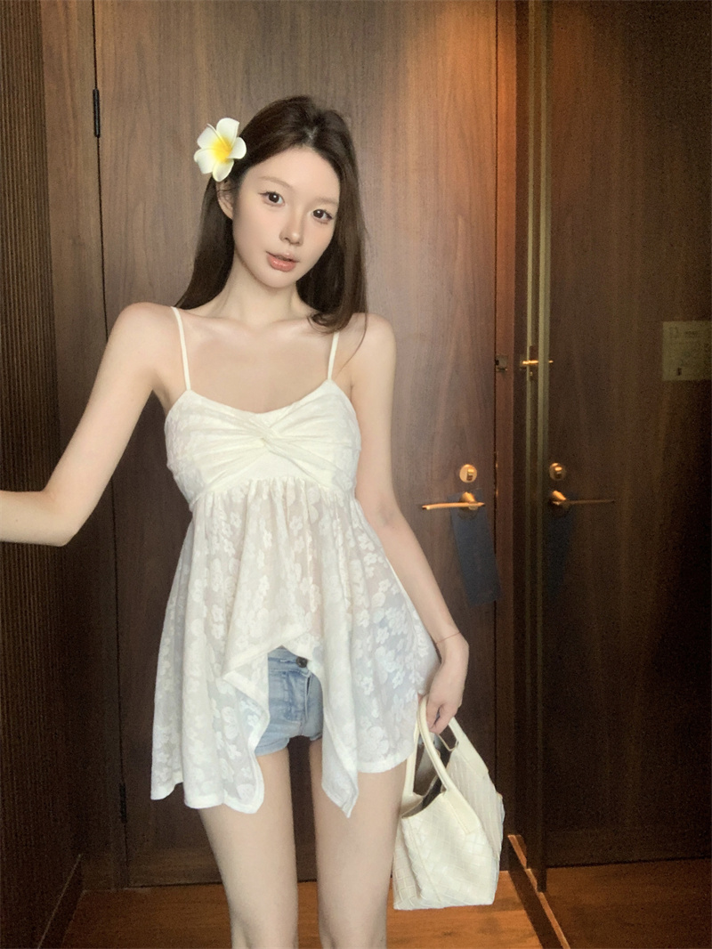 실사 정가 달콤한 핫걸 나비 비틀림 조끼 슬립 여성 여름 연령 감소 chic 몸매 가꾸기 슬림해 보이는 섹시함 맨위