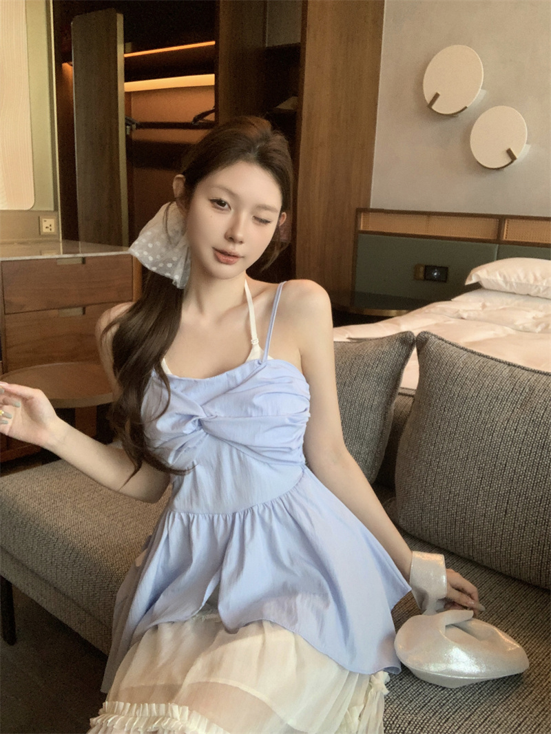실사 정가 한 부서 불규칙 밑단 나비 매듭 슬립 튜브탑 조끼 여성 디자인 섹시함 핫걸 맨위